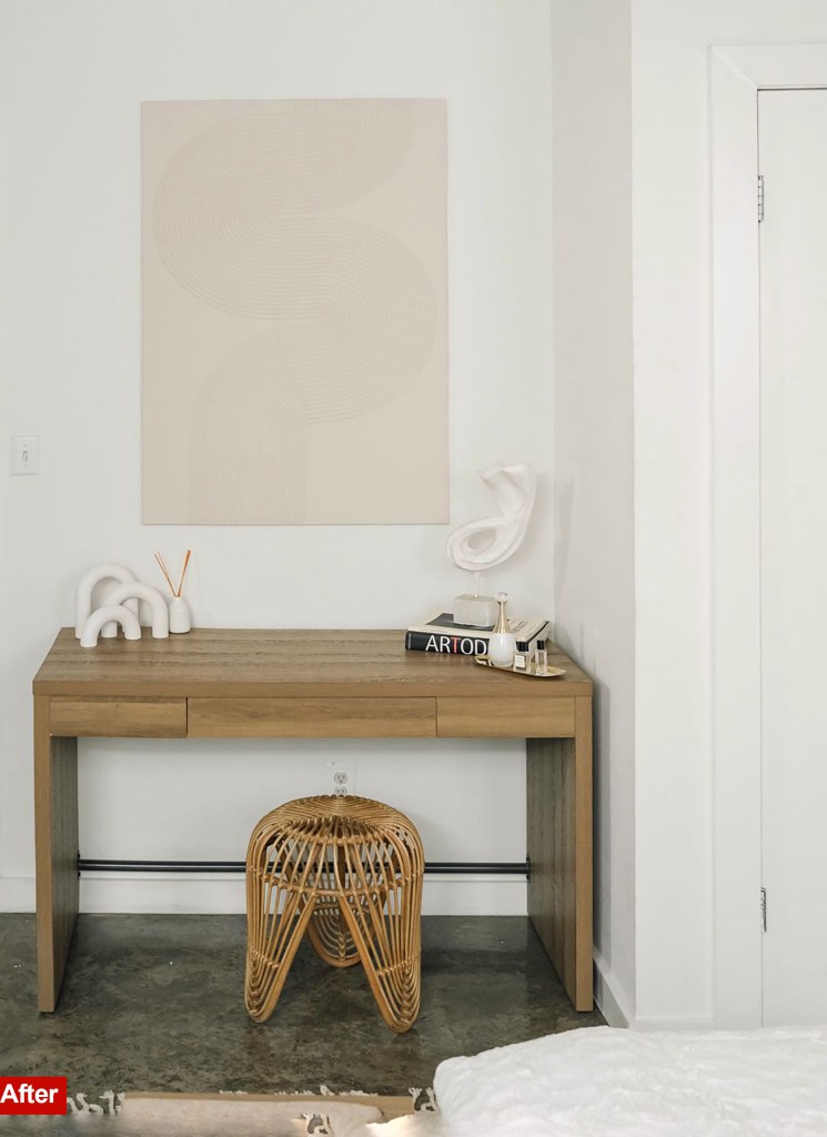 After the photo of a wooden desktop with feces and works of art