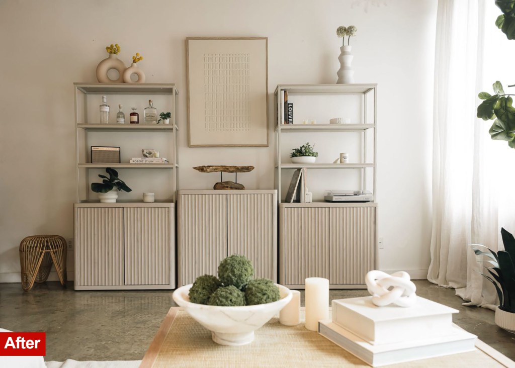 After the photo of a Brooklyn apartment with shelves